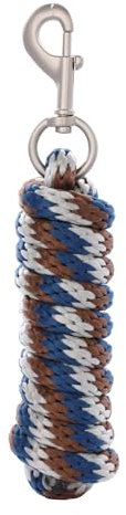 Merauno® Führstrick für Pferd - Anbindestrick in verschiedenen stylischen Designs, Führleine, Anbindeseil Pony, Esel, Ziege lang Strick mit Karabinerhaken Blau Braun Grau