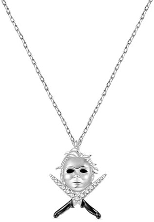 GNOCE Halskette Halloween Michael Myers und Messer Halskette 925 Sterlingsilber Bettelarmband für Damen Herren Schmuckgeschenk