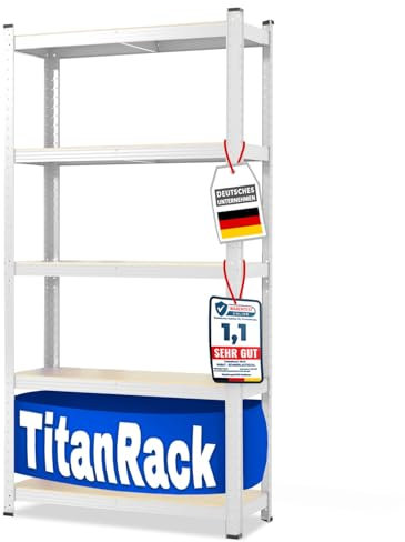 etm Schwerlastregale – Garage, Keller, Werkstatt - Steckregal, Lagerregal, Kellerregal - Hohe Traglast & Verstellbare Böden (Weiß, 180 x 90 x 45 cm)