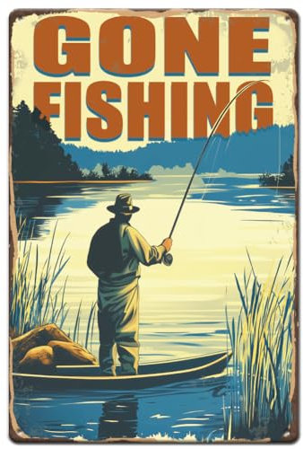 SUPERDANT Blechschild Mit Fischen Metallschild Going Fishing Lustiges Blechschilder Metall Retro Schilder Fischen Für Männerhöhle Schlafzimmer Bar Kneipe Haus Am See Hütte Angelgeschenke