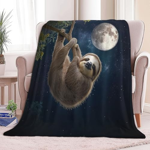 Generisch Kuscheldecken 180 x 200 cm Weich Bequem Decke Fotografie Sternenhimmel Faultier 3D-Digitaldruck Kuscheldecke Dunkelblau Flanelldecke Weich Wohndecke Sofadecke Decke für Jungen Erwachsene