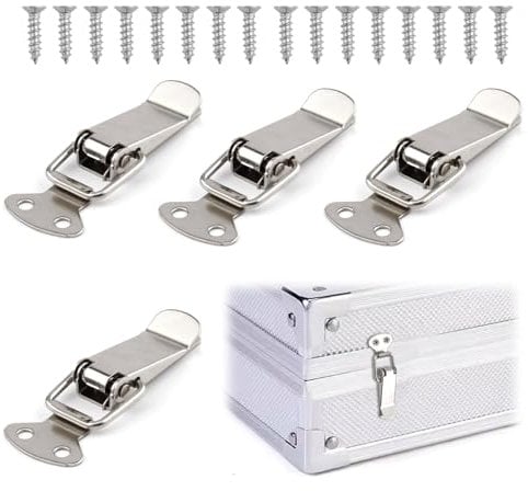 Stainless Steel Tension Clasp with Screws 4pack, 56mm Spring Loaded Toggle Latches Hasp Catch Clamp Clip Heavy-Duty Toolbox & Cabinet Clasps Corrosion for Cabinet Drawer Case Box Safety-Edged Design