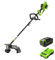 40V Akku-Freischneider Greenworks mit bürstenlosem Motor GD40BC, Sicherheitsgurt, verstellbare Höhe, 40cm Schnittbreite, 2mm Nylonschnur oder 25cm Klinge und 40V 4Ah Akku & 2A Universal-Ladegerät