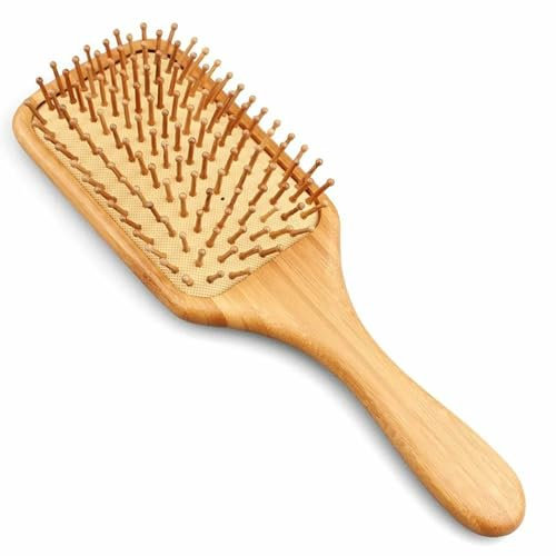 ASIRYVA 1Pcs Eco-Friendly Bamboo Hair Brush, Anti Static Hair Brush for Men, Women & Kids – Detangles, Massages Scalp, Promotes Hair Growth, Reducing Tangle & Hair Breakage (Rectangle)