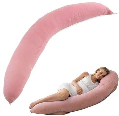 CALIYO Stillkissen XXL 190 × 32 cm, Seitenschläferkissen & Schwangerschaftskissen, Lagerungskissen für Erwachsene, Stillkissen mit Füllung und abnehmbarem, maschinenwaschbarem Bezug (Rosa)