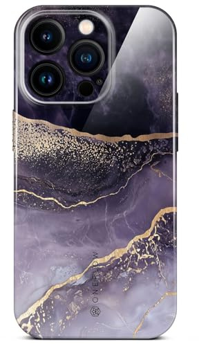 ONEFLOW Bliss Cover für iPhone 15 Pro Hülle in Marmor Optik, Designer Case Handy Schutzhülle mit Kameraschutz, Muster Hardcase Glitzer Handyhülle marmoriert, Lila Gold