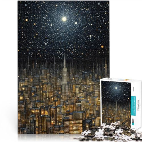Quizspiel Nachtstadtbild mit Sternen 1000-teilige Puzzles für Erwachsene 26x38cm Tolle Geschenke und Spielzeuge für ab 14 Jahren