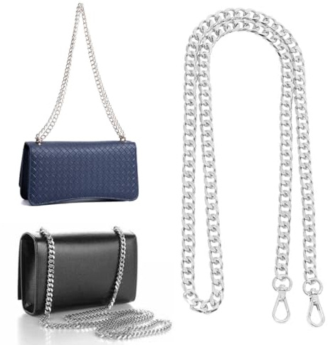 Cadena plateada para bolso, cadena metálica dorada para bolso, 120 cm, adecuada para bricolaje, bolsos, cadenas para bolsos de mano, cadenas de repuesto para bolsos de hombro.