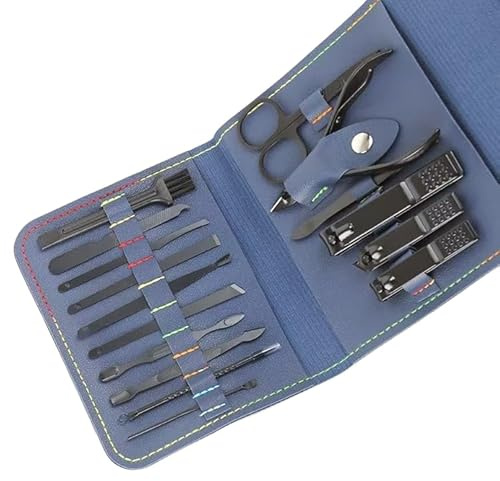 Zangzhixiong Professional Nail Care Kit, 16-Piece Manicure and Pedicure Set with Travel Case, Pink (Blue)