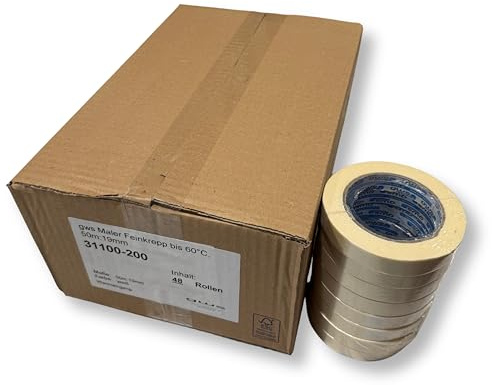gws 1 VE (48 Rollen) Maler-Kreppband zum Abkleben, Abdecken, für präzises abkleben bei Malerarbeiten 19 mm x 50 m