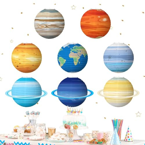 Planètes Lanternes 8 Pièces | Décoration Système Solaire Planètes 30 Cm | Thème Spatial Coloré pour Plafond École Salle Classe Science Fête Chambre Baby-Shower