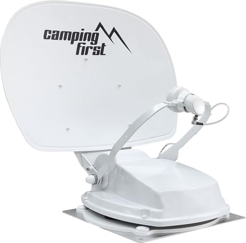 Camping First Satmex 55 plus – Antenna satellitare automatica – Bianco | Montaggio su camper, solo 16 cm di altezza, Bluetooth, ampia portata di ricezione