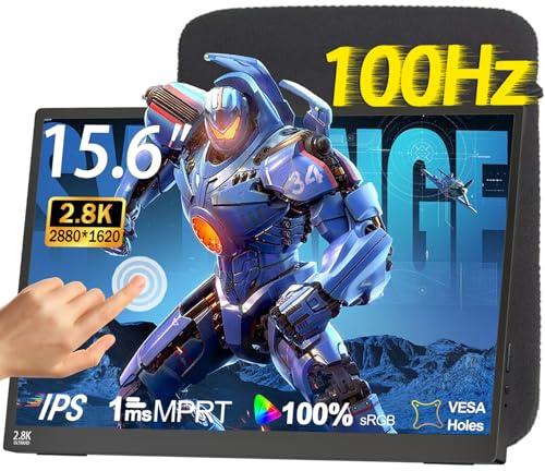 IBW 2.8K 100Hz Portable Monitor Touchscreen, 15.6'' QHD 2880x1620 300 Nits 100% sRGB IPS Gaming Monitor w/VESA HDR FreeSync Eye Care USB-C HDMI External Second Screen for Laptop PC Phone Switch PS5