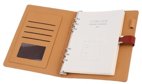 Spacnana A5-Ordner, PU-Ledereinband mit 6 Edelstahlringen, Nachfüllbarer Notizbuch-Organizer für Planer, Tagebuch, Reisende, 9,25 X 7,09 Zoll