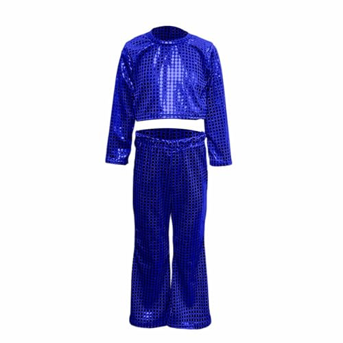 Paillettes Ensemble De Danse Enfant Filles 2 pièces Métallique Crop Top Pantalon Evasé années 70 années 80 Manches Courtes/ Longues Haut Pantalons Hip Hop Jazz Dancewear Performance Carnaval 1-16 Ans