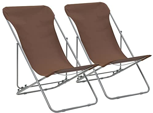 Frdhee Gartenbank Bistrostuhl,Klappbare Strandstühle 2 STK. Stahl und Oxford-Gewebe Braun für Balkon, Pool, Terrasse