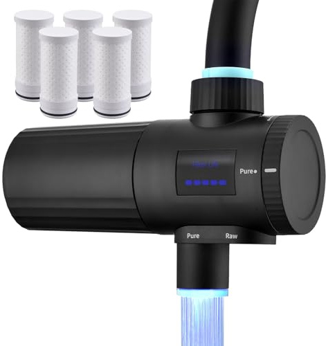 HOMELODY Wasserfilter Wasserhahn 3.0 mit LED-Anzeige, 5 Filter Enthalten & Wasserfilter Trinkwasser für Küche, entfernt Chlor, Schwermetalle & Kalk, verbessert den Geschmack, 12x Adapter