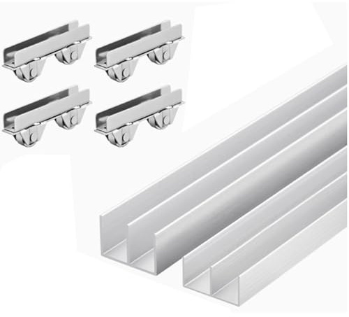Système de rail de porte coulissante en verre, verre épais de 6 mm, double rail avec accessoires de roues en alliage d'aluminium