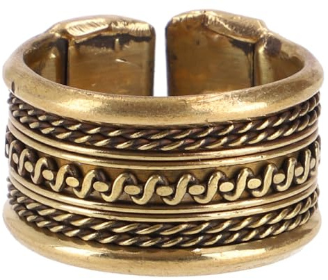 GURU SHOP Breiter Modeschmuck Ring aus Indien, Boho Meander Schmuck, Daumenring - Knotenband/gold