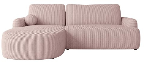 Mirjan24 Ecksofa Loridu Cord für Wohnzimmer mit Schlaffunktion und Bettkasten, Eckcouch, L-Sofa, Polsterecke, abgerundete Kanten (Poso 52, Seite: Links)