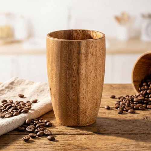 levandeo Becher Holzbecher Akazienholz H13cm Natur Trinkbecher Stiftebecher Utensilien Unikat Tischdeko Aufbewahrung