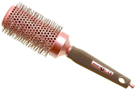 Head Jog 78 Pink Radial Brush. Ceramic Coating Barrel with Nylon Bristle & Rubber Handle. Lightweight & Durable Hair Brush for Hairdressing. Reduce Frizz for Healthy Looking Hair. (43mm)