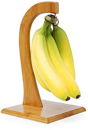 Relaxdays Bananenhalter SHELDON HBT 28,5 x 16 x 16 cm dekorativer Bananenständer aus Bambus für die Küche zum Aufhängen von Bananen, Weintrauben, Tomaten und anderem Obst stabiler Obstständer, natur