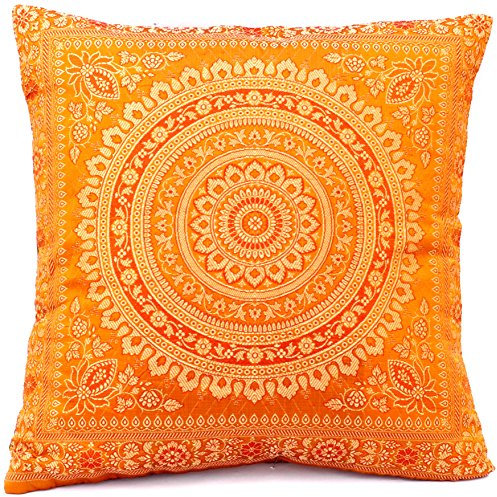 Kashmir Handicrafts Indische Seide Deko Kissenbezüge 40 cm x 40 cm, Extravaganten Design für Sofa & Bett Dekokissen, Kissenhülle aus Indien. Angebot gültig bis zum Ende des Monats
