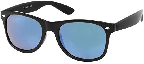 styleBREAKER Unisex Nerd Sonnenbrille mit verspiegelten oder getönten Gläsern, klassisches Retro Design 09020039, Farbe:Gestell Schwarz glanz/Glas Blau