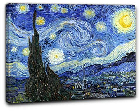 Niik Quadro + Telaio (BC) Notte Stellata di Vincent Van Gogh 60 x 49 x 1,7 cm Falso d'autore Stampa su Tela