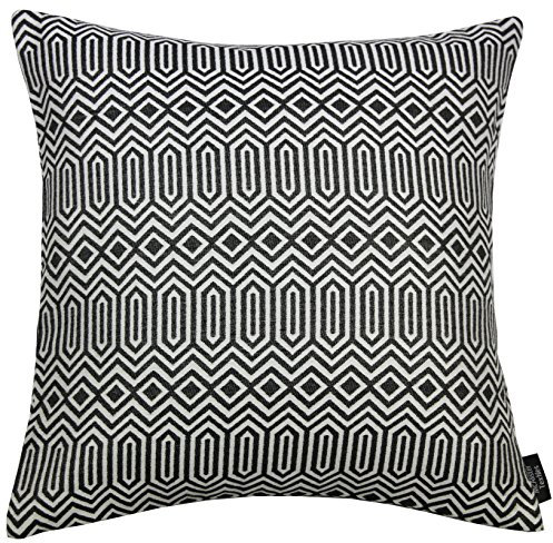 McAlister Textiles Colorado | Kissen mit Füllung in Schwarz | 60 x 60 cm | Gewobenes geometrisches Jaquard Muster | Ethno-Design Deko Kissen gefüllt für Sofa, Couch