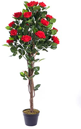 Best Artificial 4ft 120cm Rose Flower Tree garden conservatory office plant (Red)