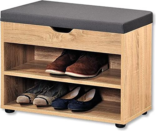 Kesper Schuhschrank mit Sitzbank aus Holz und Stoff in der Farbe Natur-Grau, Maße: 60cm x 30cm x 45cm, 15924