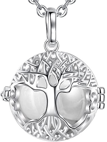 EUDORA Harmony Ball Tree of Life Pregnancy Necklace for Women, Music Chime Ball Angel Caller Locket Pendant for Mom Girls Ladies Nice Jewelry Gift, 30+45 Chain