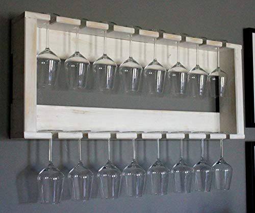 Portabicchieri da Vino in Legno Massiccio - Colore: Bianco - Dimensioni (HxWxD): 37 cm x 90 cm x 12 cm - Portabicchieri da Vino e Champagne Vintage abbinati