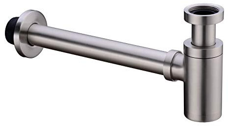 Brass Round Bottle P Trap, Basin Sink Waste Trap Drain Tube Kit Adjustable Height, Brushed Nickel Finished