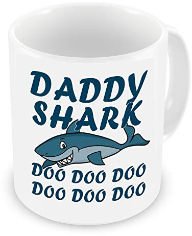 GrassVillage Daddy Shark Mug – Doo Doo Doo Funny Gift for Dad – Cute & Sarcastic Coffee Cup for Father’s Day, Birthday or Special Occasion – 11oz White Ceramic Mug from Kids or Baby