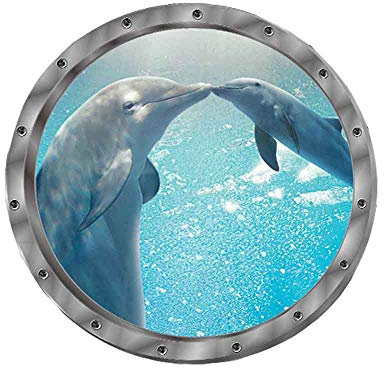 Wandtattoo Wandaufkleber 3D Fenster Delphin Schildkröten Unterwasserwelt Delfine Marine Wohnzimmer Schlafzimmer Kinderzimmer Deko (Delphin)