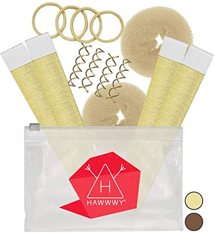 Hawwwy 12-teiliger Haarknoten-Maker, einfaches und schnelles kleines Dutt-Werkzeug, Bestseller-Set, Mädchen perfektes Ballettsocken-Accessoire, blond (2 Donuts + 2 Magic Snap Roll + 4 Spin Pins)