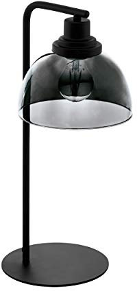 EGLO Tischlampe Beleser, Nachttischlampe aus Rauchglas in schwarz-transparent und Metall in schwarz, Tischleuchte mit Schalter, Lampe Wohnzimmer und Schlafzimmer, E27