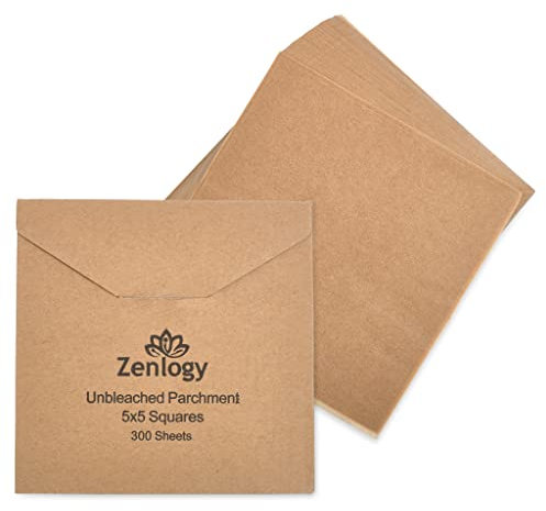 Zenlogy 5x5 Small Parchment Squares (300 sheets) - Unbleached, Non-stick, Pre-cut Parchment Paper- Ideal for Candy Wrappers, Liner Paper, Freezing and Storing, Separating, and Diamond Painting
