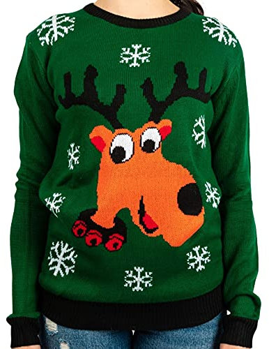 famjamjams Passende Haustier und BesitzerPullover – 100 % Acryl Haustier Eltern Hund hässlicher Weihnachtspullover – Rad Rentier Mensch Unisex 3XL (passt wie Wmn's 3XLHerren XL) – Hundepullover