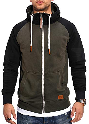 Rello & Reese Herren Sweatjacke Hoodie Zip-Jacke Kapuzenpullover MT-7681 [Khaki, XL]