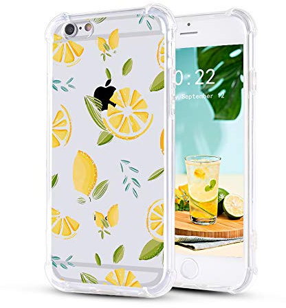 LuGeKe Cute Lemon Clear Case for iPhone 6S, Aethestic Fruit Pattern Soft Shockproof Bumper Cover for Apple iPhone with Cute Pattern Design, Personalized Phone Cases