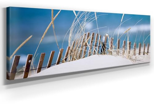 Atemberaubendes Ostsee Bild als Panorama Leinwand 150x50cm, Motiv Dünenstimmung. Ein einzigartiges XXL Wandbild als Deko für Wohnzimmer, Schlafzimmer, Küche. Aufgespannt auf Holzrahmen