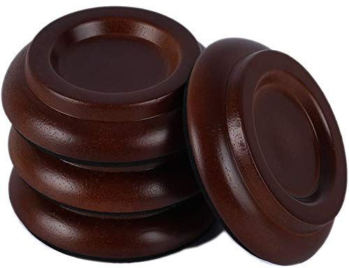 QJFCare 4Pcs Piano Caster Cups Grand Upright Piano Wheels Feet Floor Protectors, Solid Wood Casters Cups Wood Sliders Caster Pads with Non-Slip & Anti-Noise Foam Set of 4, Brown