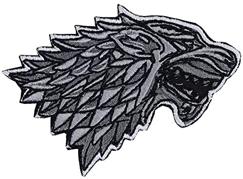 Wolf - Iron on Patches for G.O.T Fans, Bikers, Riders, Rockers | Sew on or Iron on Thrones Designed Applique Patches for Jeans, Jackets, Vests, Motorcycle Case 90X65 mm