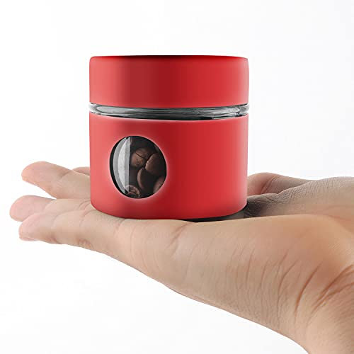SIPLIV Coffee Canister Travel Jar, Mini Airtight Stainless Steel and Glass Food Storage Container Great for Coffee Bean and Coffee Grounds - Red, 1.4 OZ