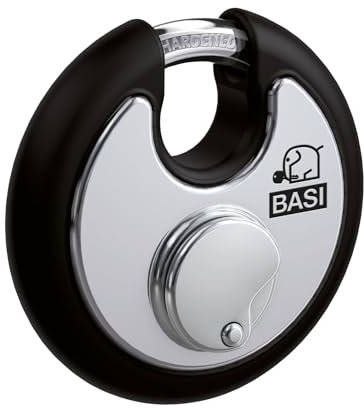 BASI | Rundbügelschloss mit Witterungsschutz | verschiedenschließend | massiver Edelstahlkorpus | Kneifschutz | gehärteter Stahlbügel | Vorhängeschloss | Bügelstärke 9,5 mm | 1 Stück