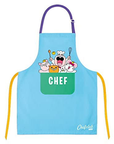 Chefclub Kids - Tablier de Cuisine pour Enfants - 100% Coton - Taille Unique - 4 à 10 ans - Patisserie - Couleur bleu